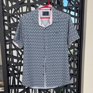 7 Diamonds Black and White Geometric Casual Shirt